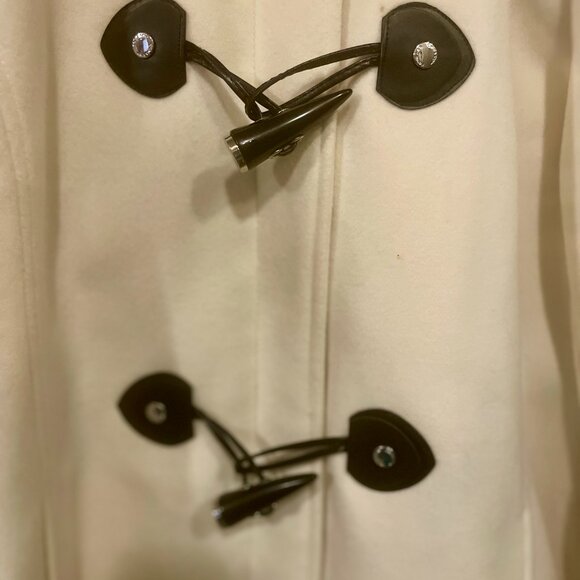 NWOT CALVIN KLEIN White Brown DUFFLE COAT TOGGLE ZIP Removeable FUR HOOD XL! - Picture 2 of 8